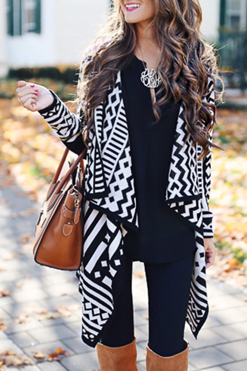 

Lovely Casual Geometric Black Cardigan Sweaters