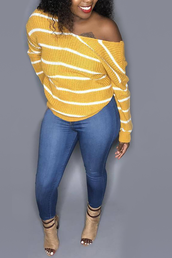 Lovely Casual Striped Yellow Knitting Sweaters