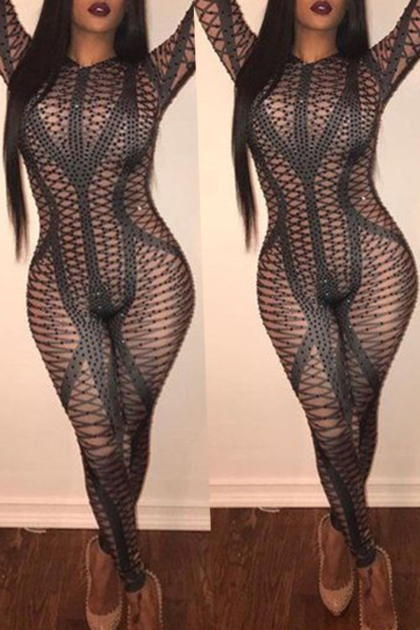 

Lovely Sexy Printed Black One-piece Jumpsuit