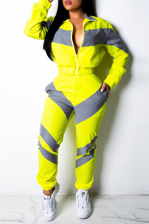 

Lovely Casual Color-lump Patchwork Yellow Two-piece Pants Set