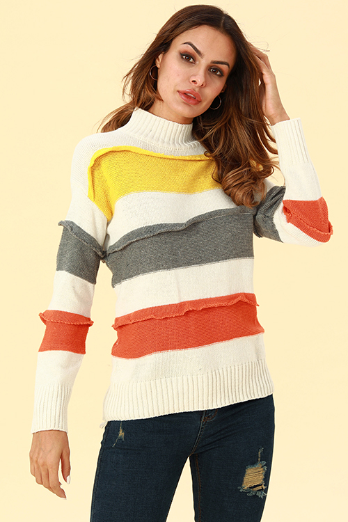 

Lovely Casual Patchwork White Blended Sweaters