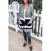 Lovely Casual Patchwork Grey Acrylic Cardigan Swea