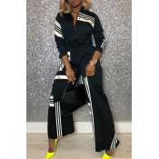 Lovely Casual Striped Black Blending Two-piece Pan