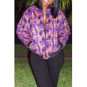 Lovely Casual Printed Long Sleeves Purple Blending