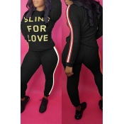 Lovely Casual Letters Printed Black Two-piece Pant