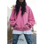 Lovely Casual Draw String Light Pink Cotton Hoodie