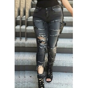 Lovely Trendy Broken Holes Black Jeans