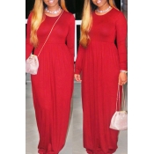 Lovely Casual Long Sleeves Red Floor Length Dress