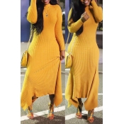 Lovely Casual Long Sleeves Yellow Ankle Length Dre