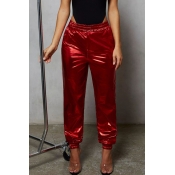 Lovely Fashion Red PU Loose Pants