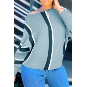 Lovely Casual Patchwork Grey Cotton Blends Blouses
