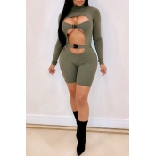 Lovely Sexy Long Sleeves Hollow-out Army Green Rom