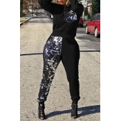 Lovely Casual Patchwork Black Knitting Two-piece P