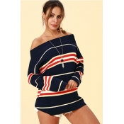 Lovely Trendy Dew Shoulder Deep Blue Acrylic Sweat