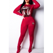 Lovely Chic Sequined Decorative Red Two-piece Pant