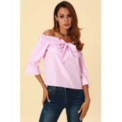 Lovely Casual Striped Pink Blouses