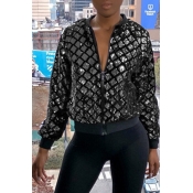 Lovely Casual Sequined Decorative Silver Jacket