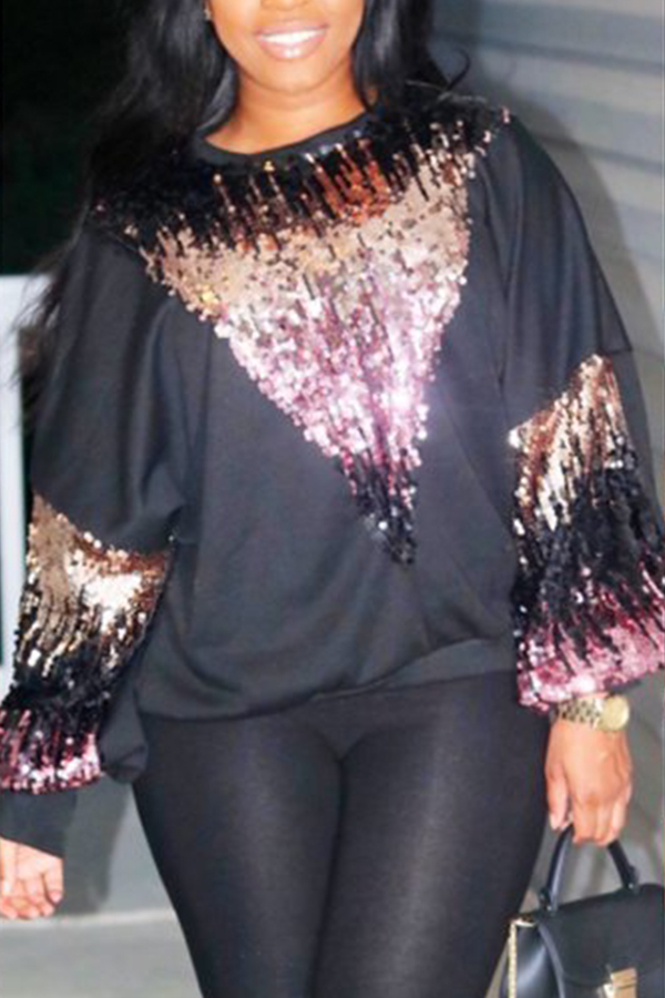 

Lovely Casual Patchwork Black Blouses