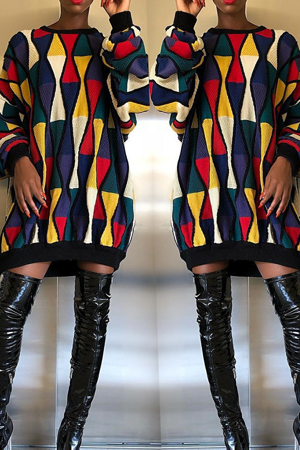 

Lovely Casual Color-lump Multicolor Cotton Mini Dress