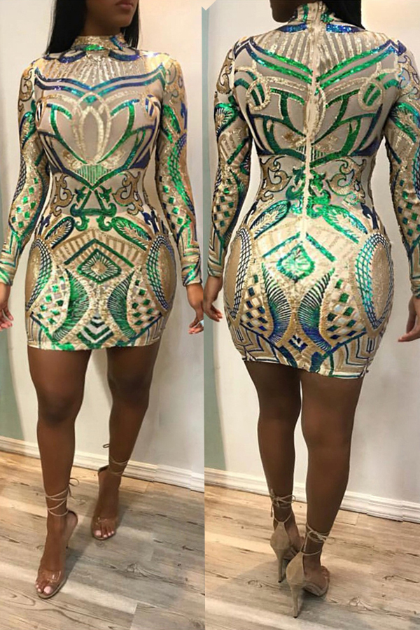 

Lovely Party Sequined Decorative Apricot Blending Mini Dress