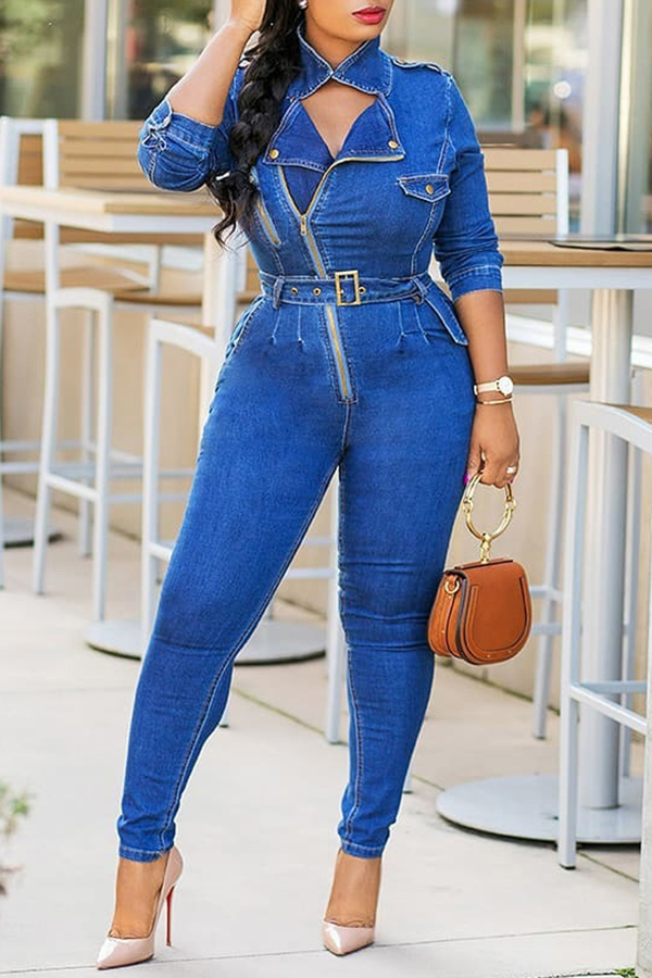 blue denim jumpsuit