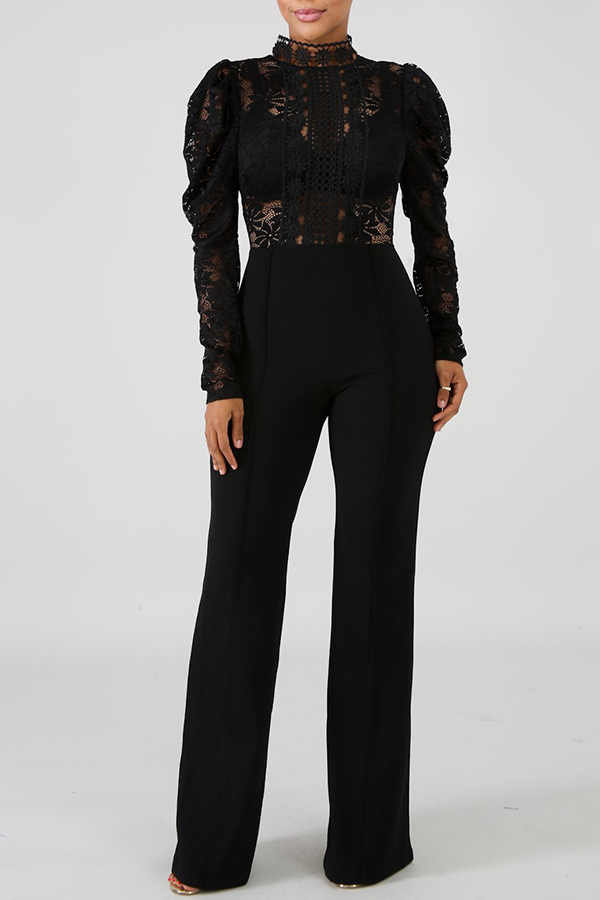 

Lovely Trendy Hollowed-out Black Blending One-piece Jumpsuit