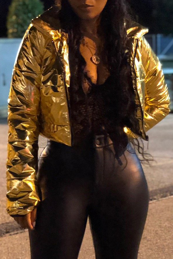 

Lovely Casual Zipper Design Gold PU Jacket