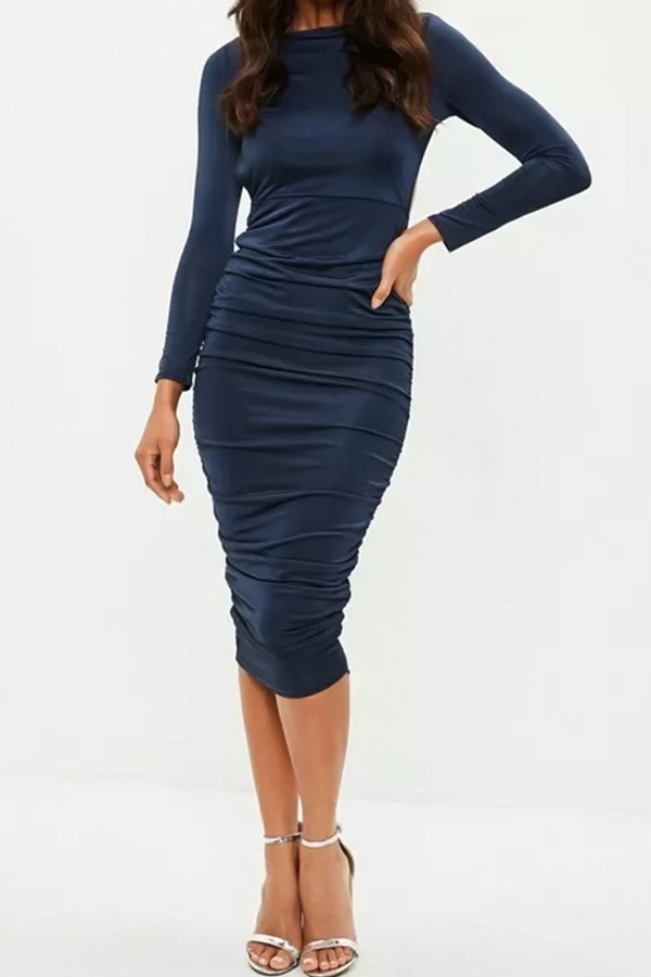 

Lovely Elegant Backless Dark Blue Knee Length Dress