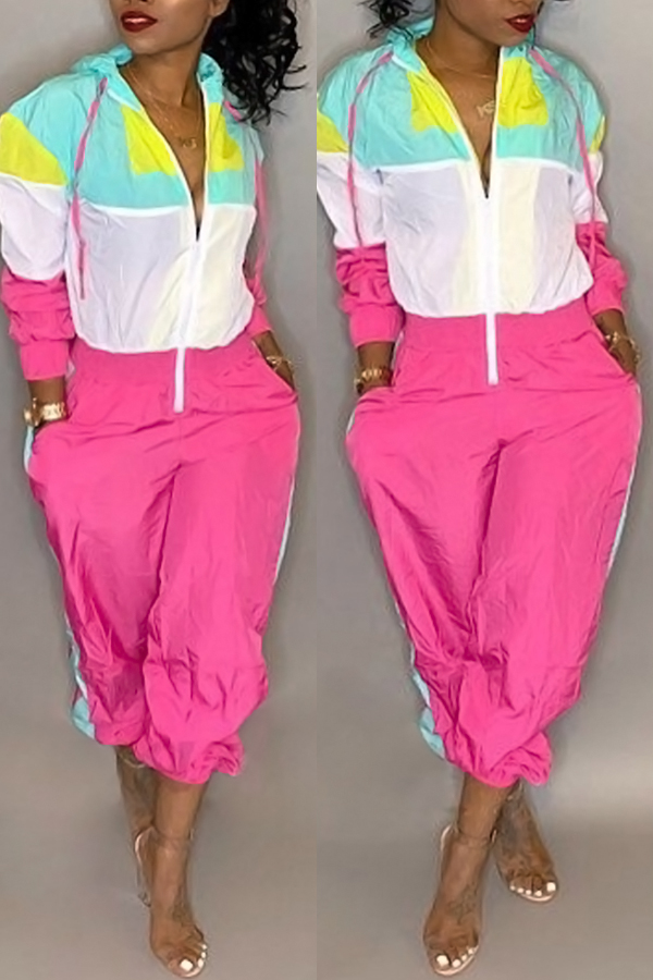

Lovely Casual Patchwork Rose Red One-piece Jumpsuit