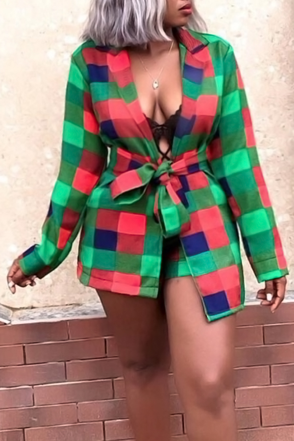 

Lovely Casual Grids Printed Multicolor Two-piece Shorts Set