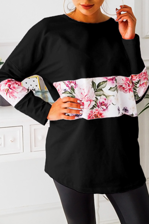 

Lovely Casual Floral Printed Black Hoodies