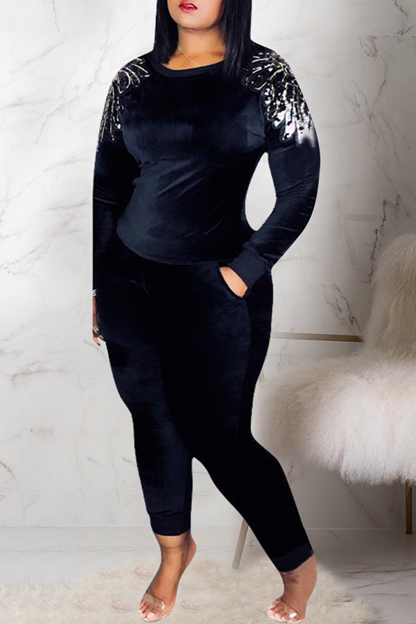 

Lovely Casual Patchwork Dark Blue Two-piece Pants Set