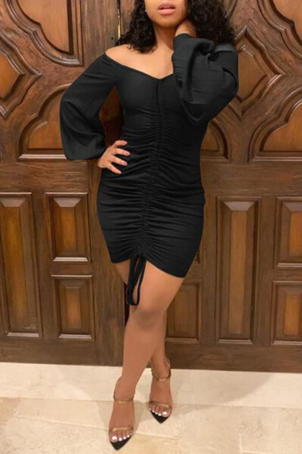 

Lovely Casual Lace-up Black Mini Dress