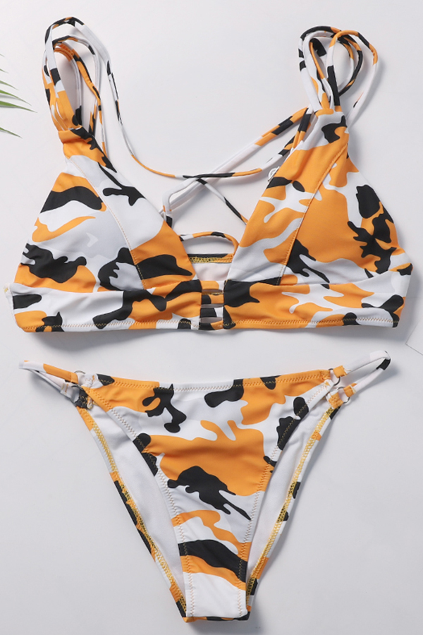

Lovely Trendy Leopard Yellow Two-piece Swimwears