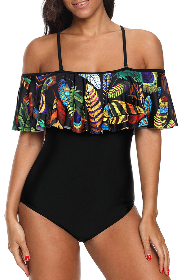 

Lovely Trendy Flounce Design Black One-piece Swimwears