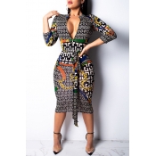 Lovely Sexy Printed Multicolor Mid Calf Dress