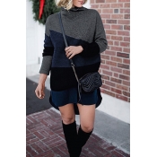 Lovely Casual Long Sleeves Patchwork Black Sweater