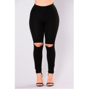 Lovely Casual Hollowed-out Skinny Black Pants