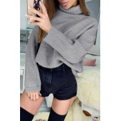 Lovely Casual Turtleneck Grey Knitting Sweaters
