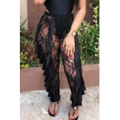 Lovely Sexy Flounce Design Black Lace Pants