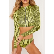 Lovely Trendy Snakeskin Printed Yellow Two-piece S