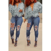 Lovely Casual Long Sleeves Blue Velvet Coat