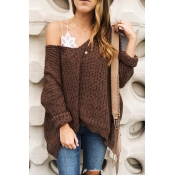 Lovely Casual Loose Brown Sweaters