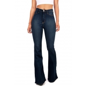 Lovely Casual Flared Deep Blue Cotton Jeans