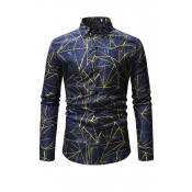 Lovely Casual Printed Blue Cotton Blends Shirt
