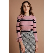 Lovely Trendy Striped Pink Sweaters