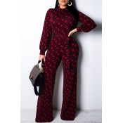 Lovely Trendy Printed Wine Red Blending One-piece 