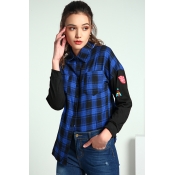 Lovely Casual Grids Printed Deep Blue Cotton Shirt