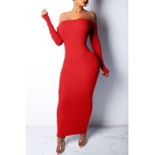 Lovely Sexy Backless Royal Red Cotton Ankle Length