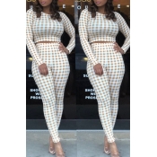 Lovely Casual Grids Printed White Blending Two-pie